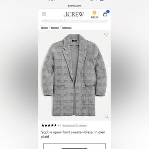 J. Crew Sophie Gray Plaid Open-Front sweater-jacket
